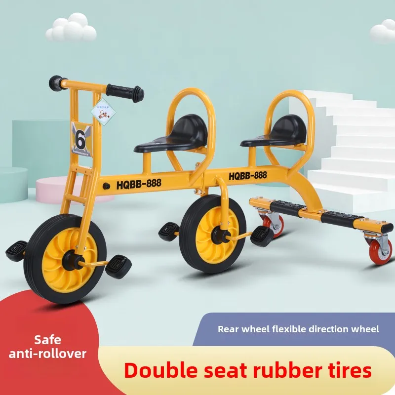 Kindergarten Kids Tandem Trike Kids Tricycle Toddler Pedal Bicycle Anti Slip for Backyard/Outdoor Toy Car Double Person Scooter