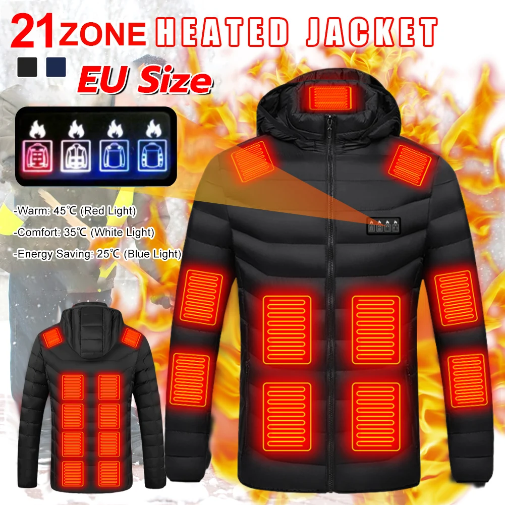 

21 Areas Heated Jacket For Men Women Winter Outdoor Adjustable Heating Coat USB Powered Thermal Coat For Skiing Camping EU Size