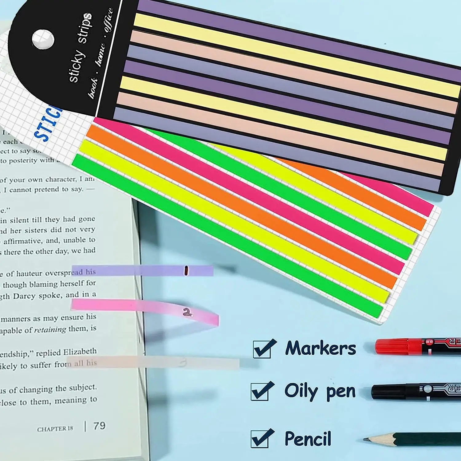 1280Pcs Highlighter Tape, Transparent Sticky Long Page Markers Tabs, Morandi Neon Clear Highlighter Strips Flags Stickers, Book 4
