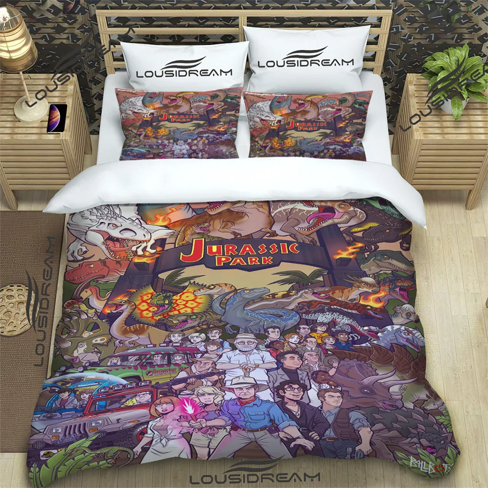 

3D Jurassic Park Cartoon Comforter Bedding Set,Duvet Cover Set Quilt Cover Pillowcase,King Queen Size Bedding Set for Child Gift