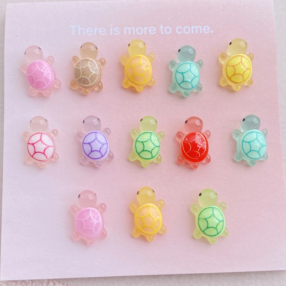 30Pcs Cute Mini Cartoon Night Light Hand-painted Turtle Nail Art Resin Designer Charms DIY Craft For Nail 3D Decorations Jewelry