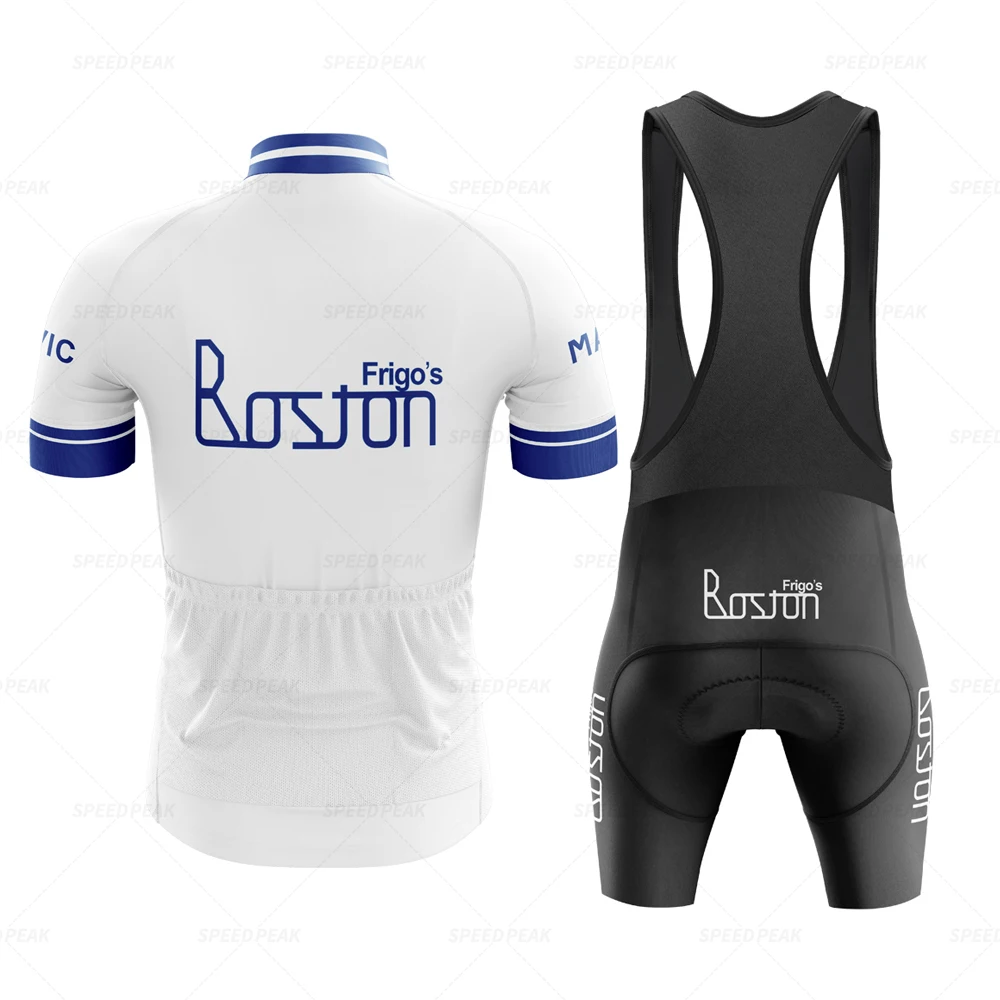 Boston Retro 1981 Competition White Cycling Jersey Set Classical Bicycle Suit Bike Short Sleeve Men Bib Shorts Clothes Por Team