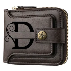 Customized PU Leather Chain Short Wallet for Men - Engraved Bifold Brown Wallet with Name & Text, Perfect for Birthdays or Valentine's Gifts (Dark Brown - D)