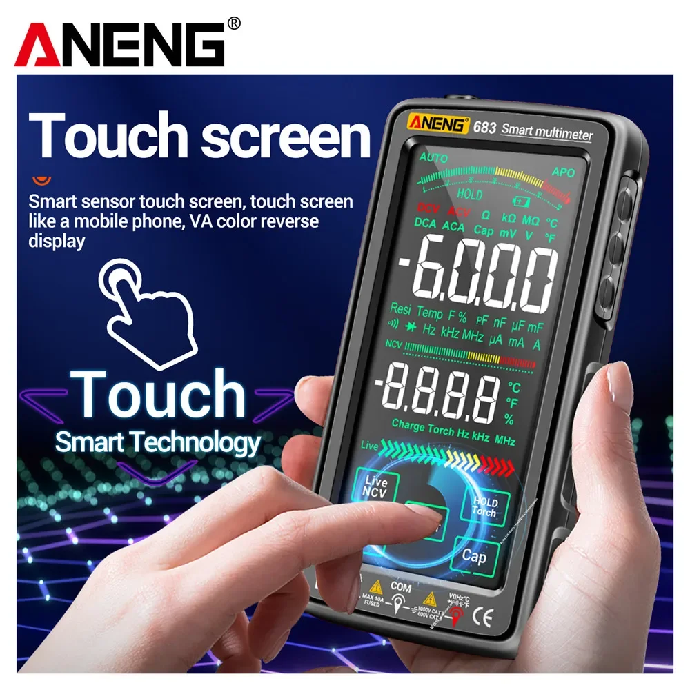 Digital Multimeter ANENG 683 Smart High-end Touch 6000 Counts Multimeter Test Rechargeable Multitester AC/DC Voltage Tester Current Tool