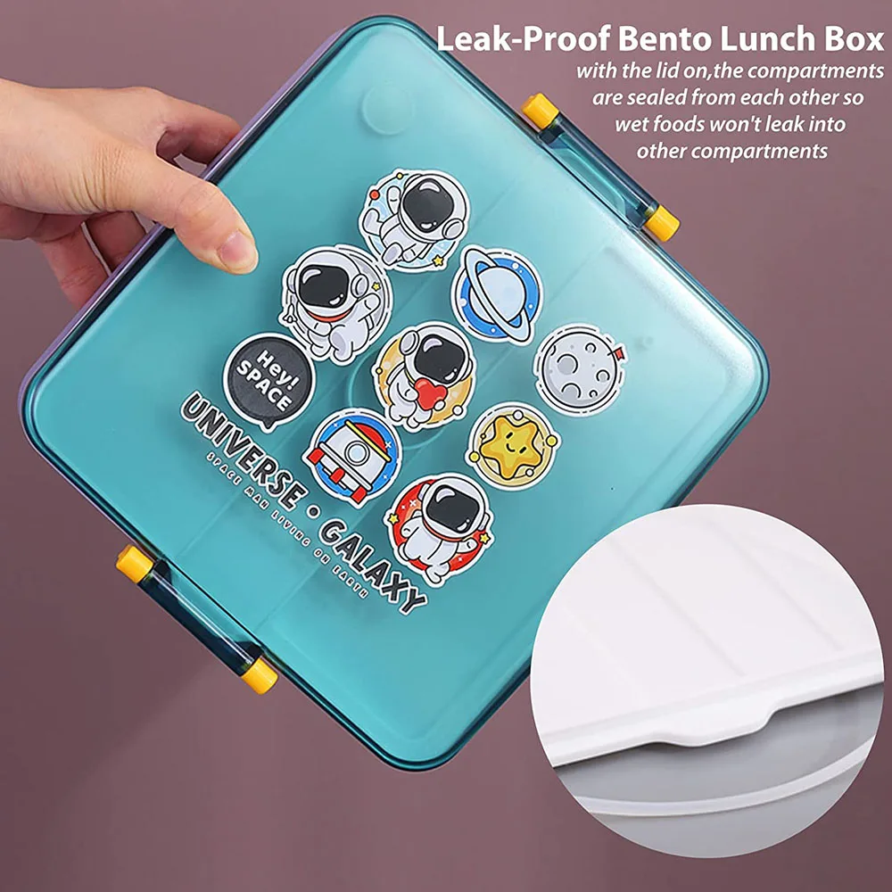Built Microwave Safe Leak-Resistant 3-Compartment Bento-Style Lunch Box with Utensils and Dressing Container Poseidon Blue 5269835