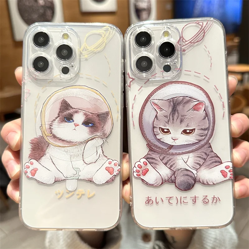 Anime Lovely Cat Clear Case Per Iphone 15 11 12 13 14 Pro Max Mini Xs Xr 8 7 Plus Se 2020 Magsafe Magnetic Wireless Charge Cover