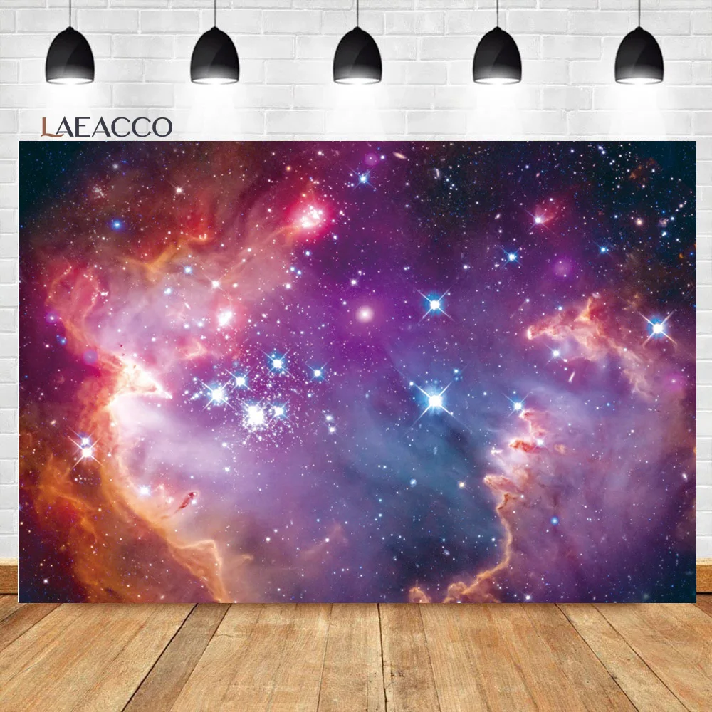 Laeacco Baby Birthday Photozone Universe Space Planets Glitters Earth Little Astronaut Newborn Backdrops Photography Backgrounds