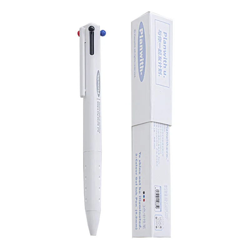 Planwith 3 in 1 Mulrti-Function Gel Pen 0.5mm Black/Blue/Red Ink Refills Press Type Ballpoint canetas School Office Stationery 3