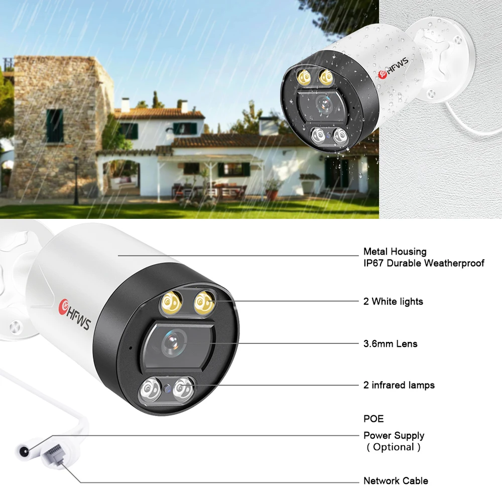 

3MP HD IP Camera POE Outdoor Security Protection Surveillance Cameras Waterproof IR Full Color Night Vision AI Auto Tracking Cam