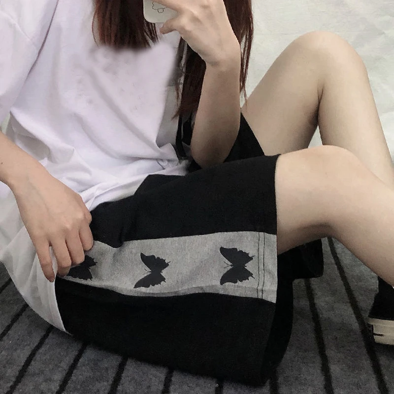 Women Casual Streetwear Harajuku Butterfly Print Patchwork Loose Straight Wide Leg Shorts 2023 Summer Sports Joggers Short Pants