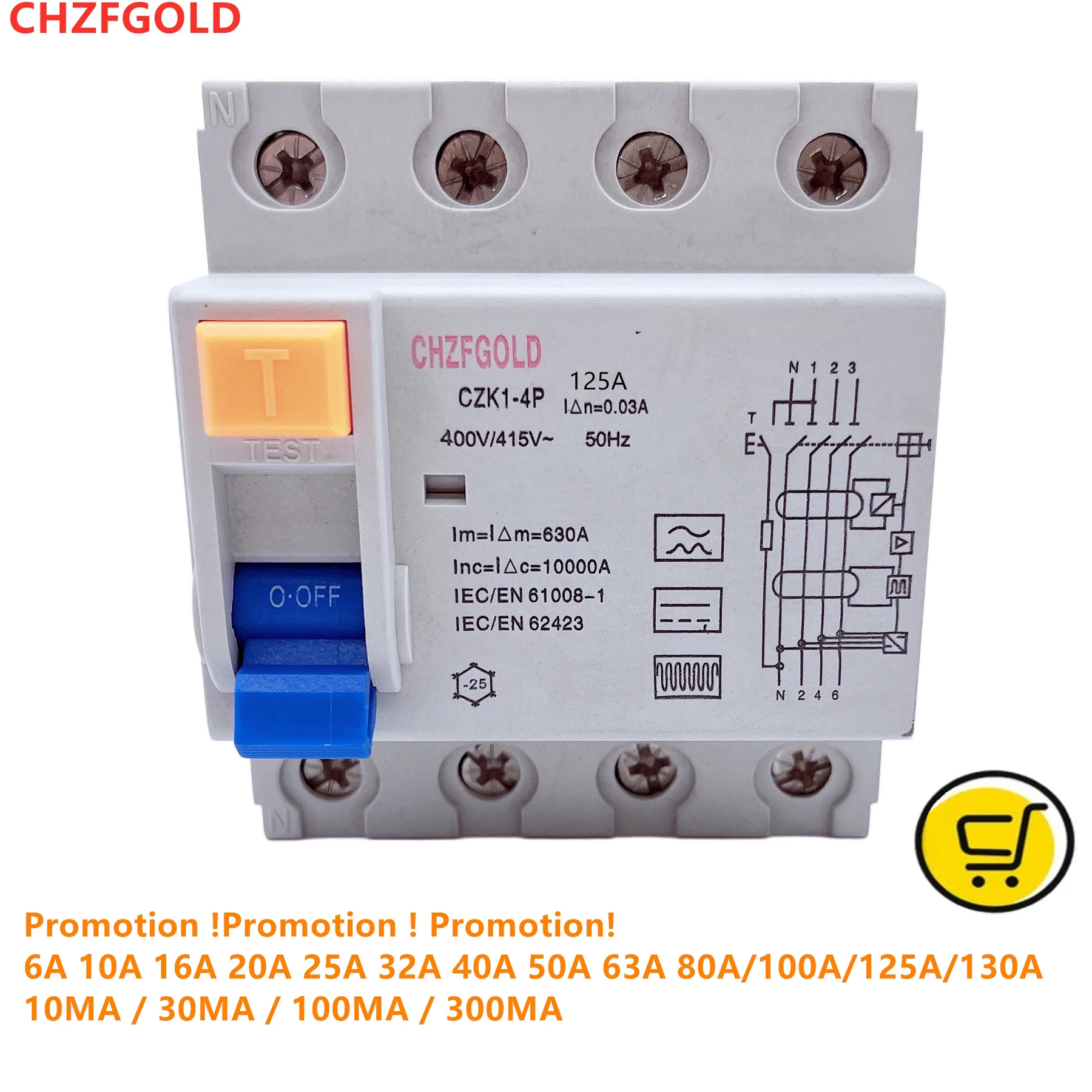 Disjuntor Atual do Vazamento da Terra tipo a C.a. b Rccb Rcd 2p 16a 20a 32a 40a 50a 63a 80a 100a 125a 130a30ma 300ma 6ka Sistema do ev
