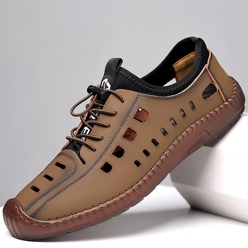 Men's Sandals Summer Casual Hollow Breathable Flat Business Soft Sole Sports Shoes