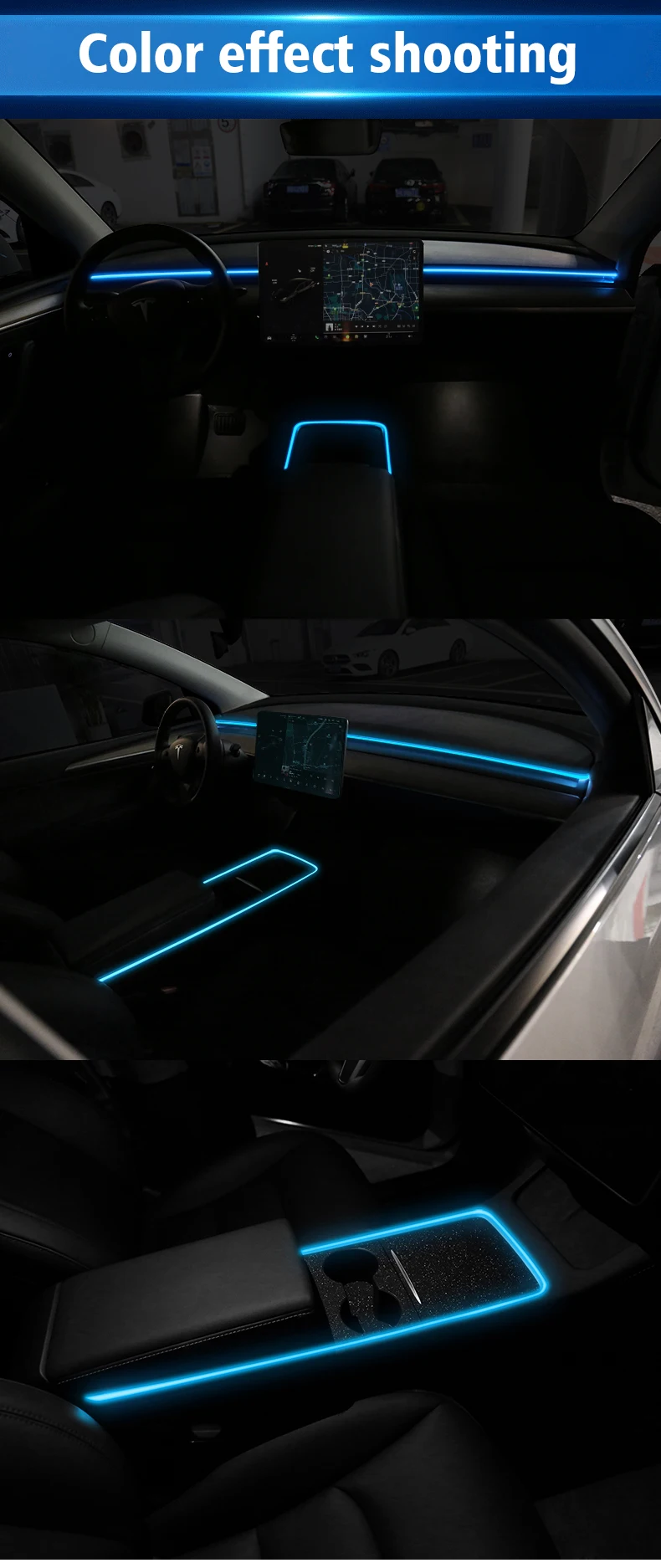 For Tesla 2021-2022 Model 3 Model Y App Control LED Light Strip Car Interior 64 Color Atmosphere Lamp Decorative Accessories Kit fog light for car
