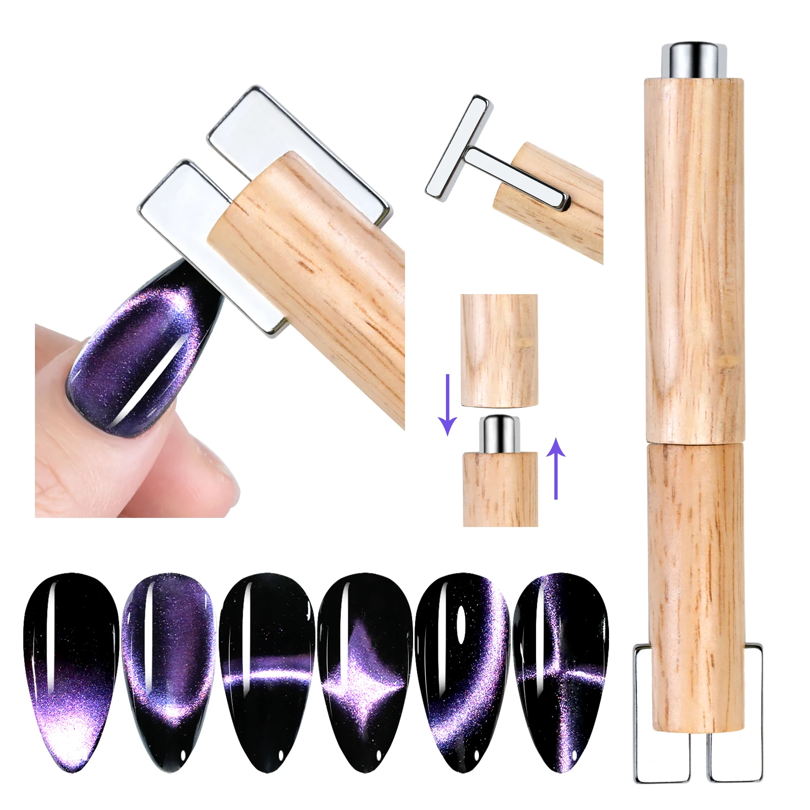 4 In 1 Detachable Multifunctional Combination Magnetic Stick Cylindrical Suction Nail Art Cat Eye Super Strong Magnet Nail Tools