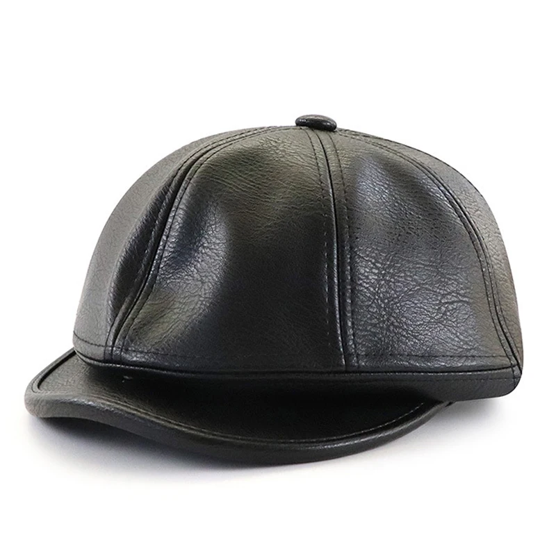 

Vintage Leather Newsboy Cap Men Women Autumn Winter PU Beret Hat Artist Detective Duckbill Hat Middle-aged Dad Cap Casquette