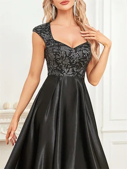 فستان سهرة رسمي أسود أنيق ترتر للنساء 2025 فاخر برقبة على شكل حرف U من الساتان للحفلات الراقصة بطول الأرض فستان حفلات الكوكتيل 6