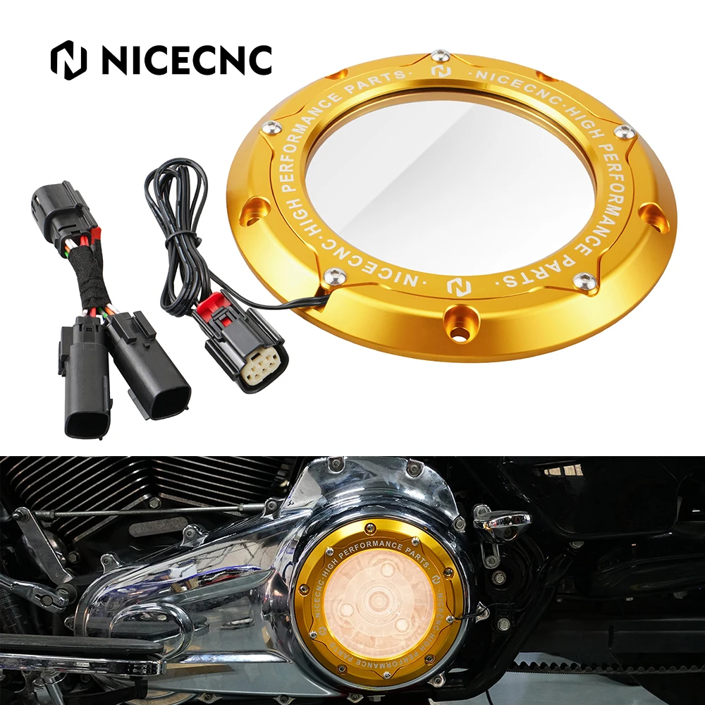 Motorcycle LED Clear Derby Clutch Cover for Harley Ultra Limited Road Glide Street Glide Tri