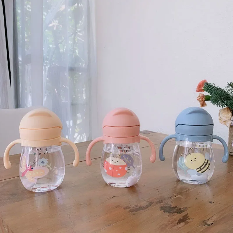 350ml Baby Sippy Water Cup Kid Handle Learn Feeding Drinking Bottle Anti-choking with Gravity Ball Kids Training Cup with Straw