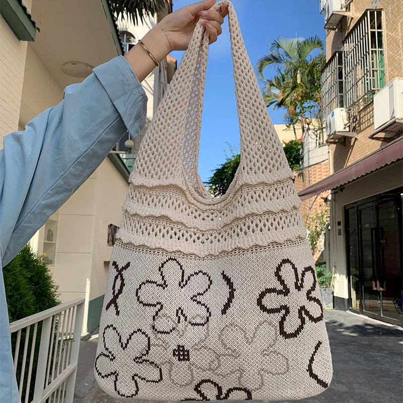 2023 New Vintage Knitted Shoulder Bag Unique Design Large Capacity Summer Storage Bags Woven Tote Casual Party Trend All-match