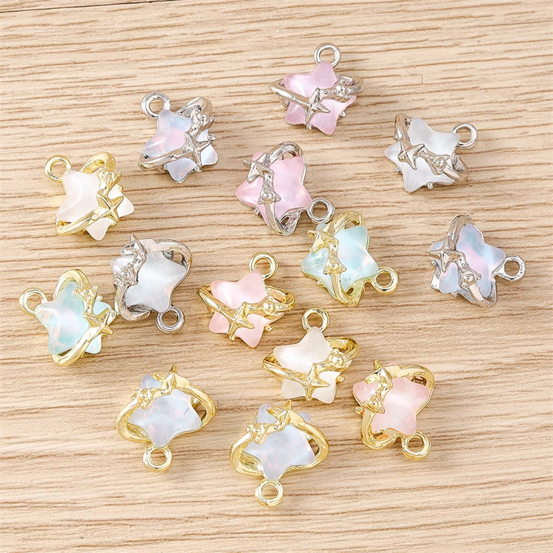 5개입 13x13mm 믹스 귀여운 크리스탈 별 참 펜던트 쥬얼리 제작용 드롭 귀걸이 목걸이 팔찌 DIY 공예 액세서리