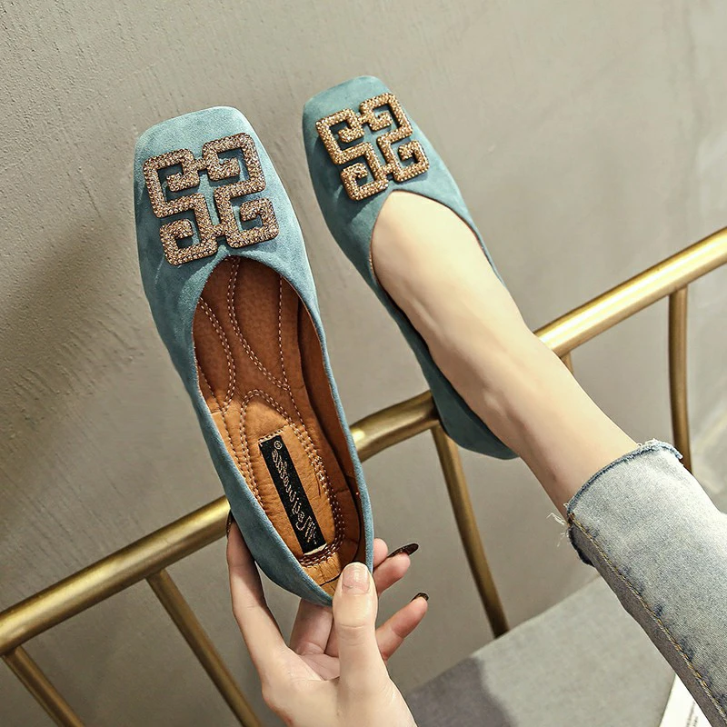 Flat Shoes for Women's Spring New Square Toe Versatile Shallow Cut Low Heel Women's Shoes Loafers Women Large Size 44 45 46 2