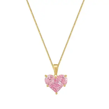 Korean Fashion Sparkling Pink Crystal Necklace For Women Jewelry 2025 Trending New Luxury Luxury Cute Peach Heart Necklace Gifts