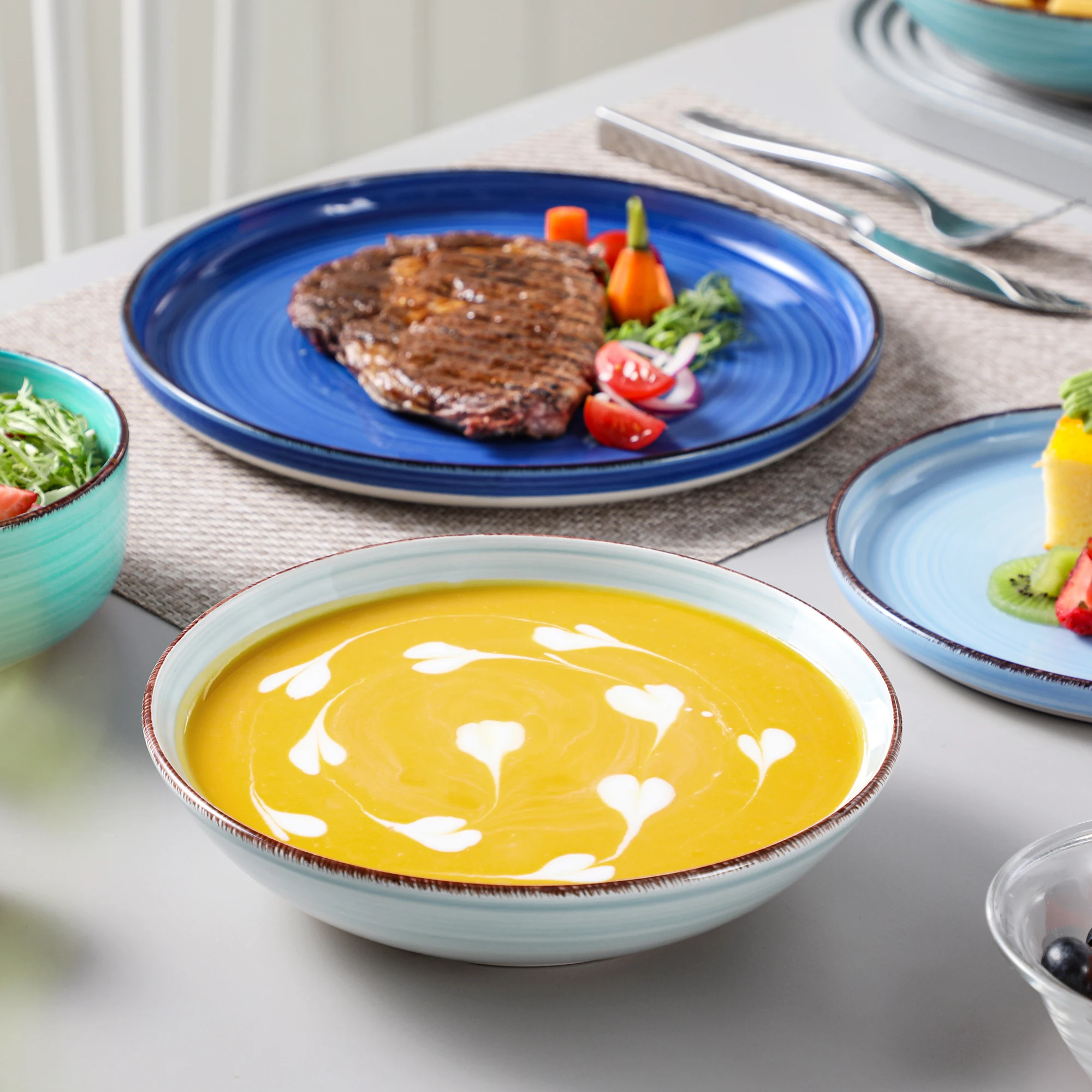 فانكاسو 12/18/24 قطعة مجموعة أواني الطعام السيرامي...