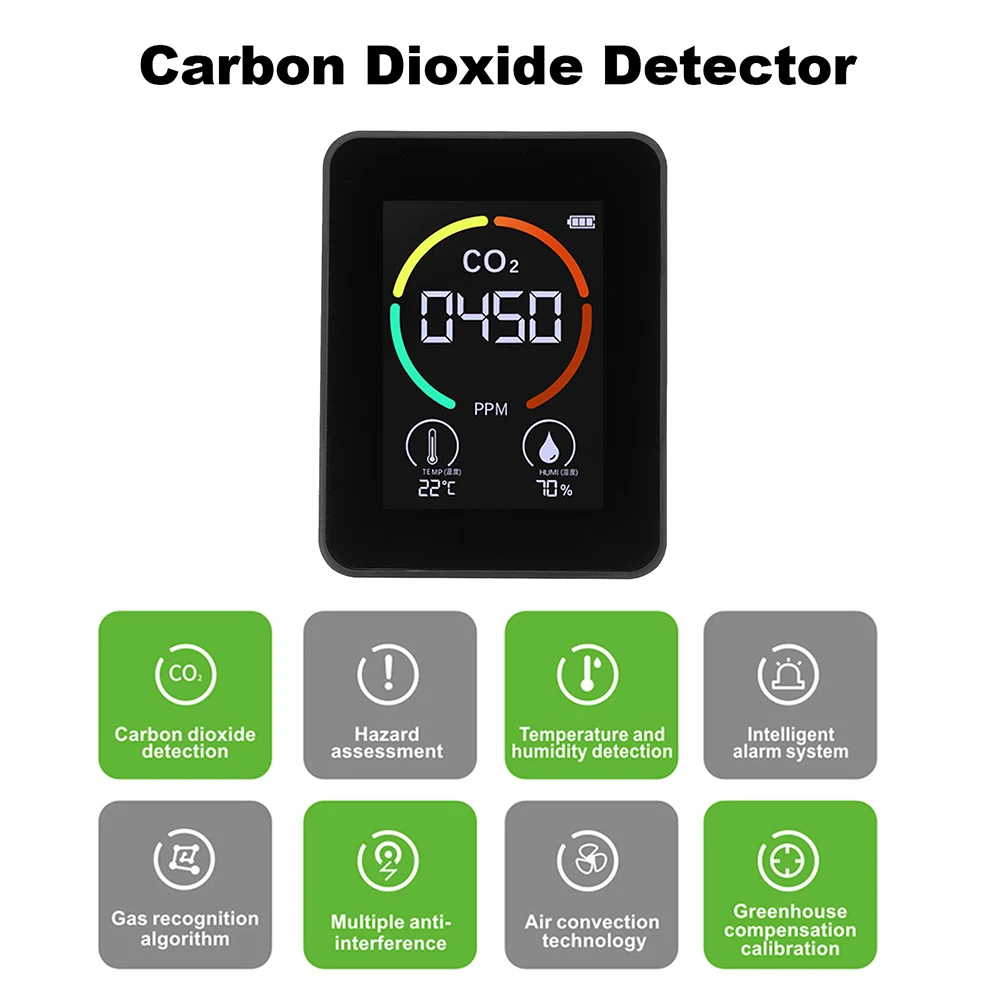 CO2 Air Detector Carbon Dioxide Detector Agricultural Production Greenhouse  CO2 Monitor White