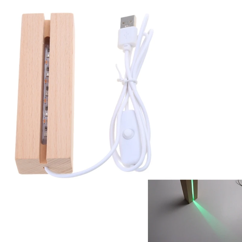 

652F Colorful Light Lamp Stand Wooden Rectangle Light Base LED Display Base Pedestal with USB Cable for Acrylic Night Light