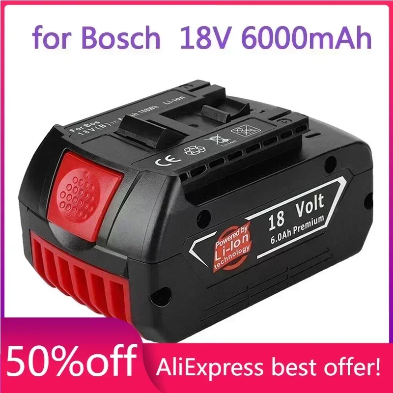 

New 18V Battery 6.0Ah for Bosch Electric Drill 18V 6000mAh Rechargeable Li-ion Battery BAT609, BAT609G, BAT618, BAT618G, BAT614