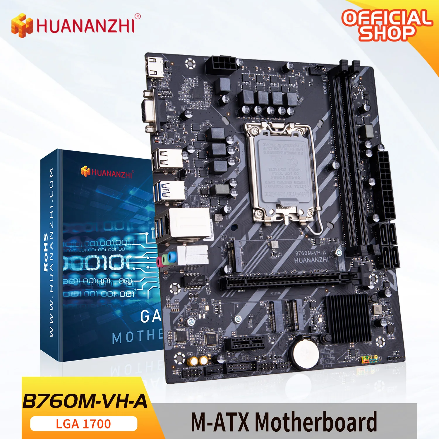 

HUANANZHI B760M VH A M-ATX DDR4 Motherboard Support 12 13 Gen（ Intel LGA 1700 CPU 12100F/12400F/12490F/12600F/12700F/13600F）