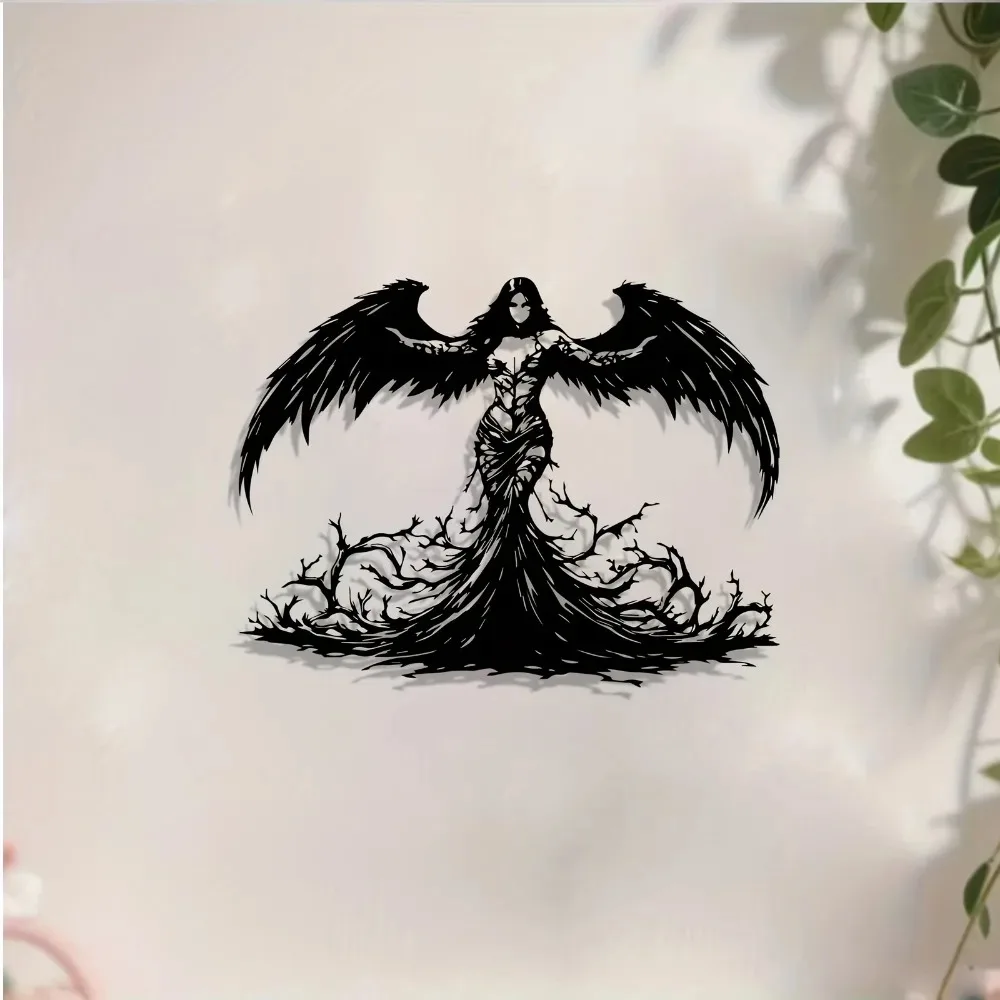 Gothic Angel Metal Wall Art - Weatherproof Indoor/Outdoor Halloween Decoration Gift