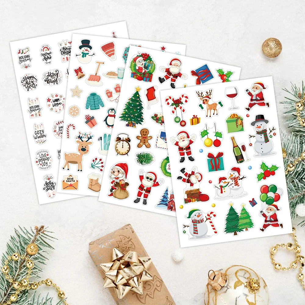 

4 Sheets Cartoon Cute Christmas Stickers DIY Scrapbook Journal Handbook Gift Decorative Stickers Stationery