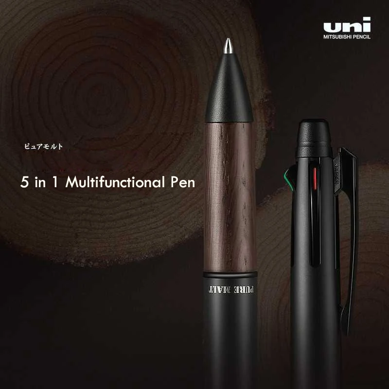 Japanese Uni 5in1 MultiFunction Ballpoint Pen/Mechanical Pencil 0.7mm Oil Ball Signature Oak Shake Hands Smooth and Low Friction multifunction pen