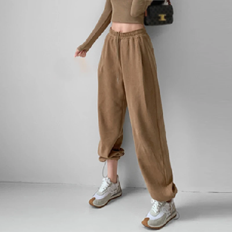 high waisted jeans 2022 New Women Loose Wide Leg Sweatpants Solid Oversize Trousers Soft High Waist Pants Korean Streetwear Casual Baggy Joggers capri shorts Pants & Capris