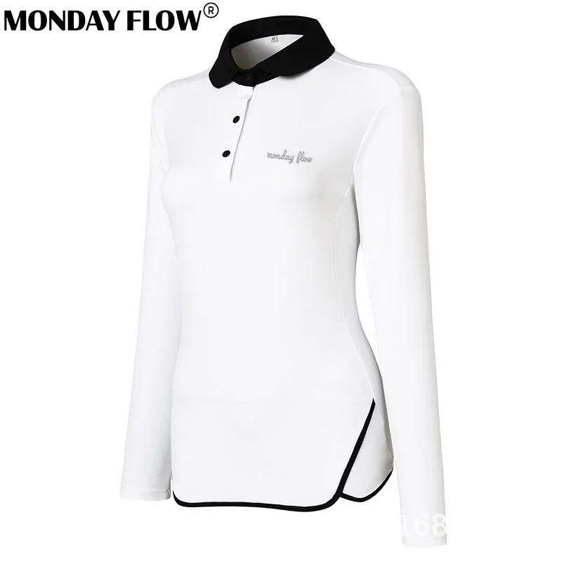 Monday Flow New Golf Wear for Women Outdoor Sports Long Sleeves Casual Slim Fit POLO Shirt Breathable Quick Drying Shirts
