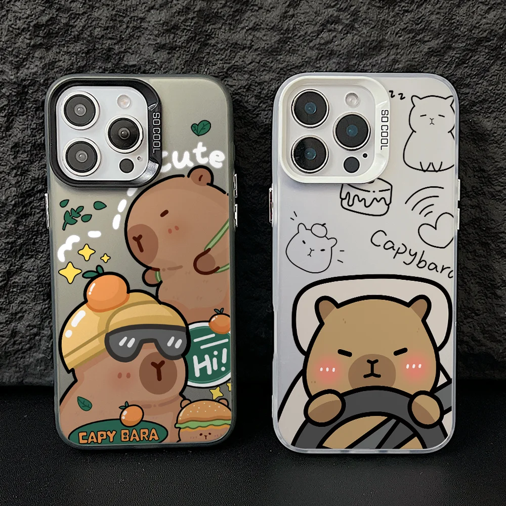 Charming Capybara Cartoon Phone Case - Silver Hard Cover