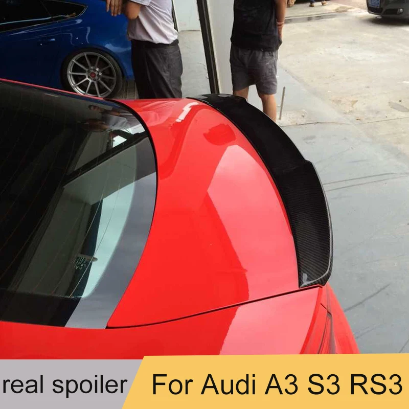 Real Carbon Fiber Rear Trunk Spoiler For Audi A3 S3 Sline Rs3 2014 - 2019 Rear Wing Spoiler Boot Lid V Style