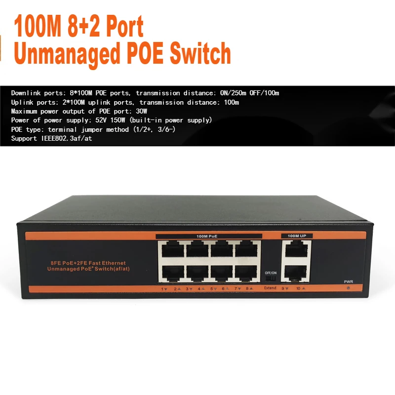 

TLG-608EP-2E Network Surveillance Camera Power Supply 100M 8+2 Port Unmanaged POE Switch