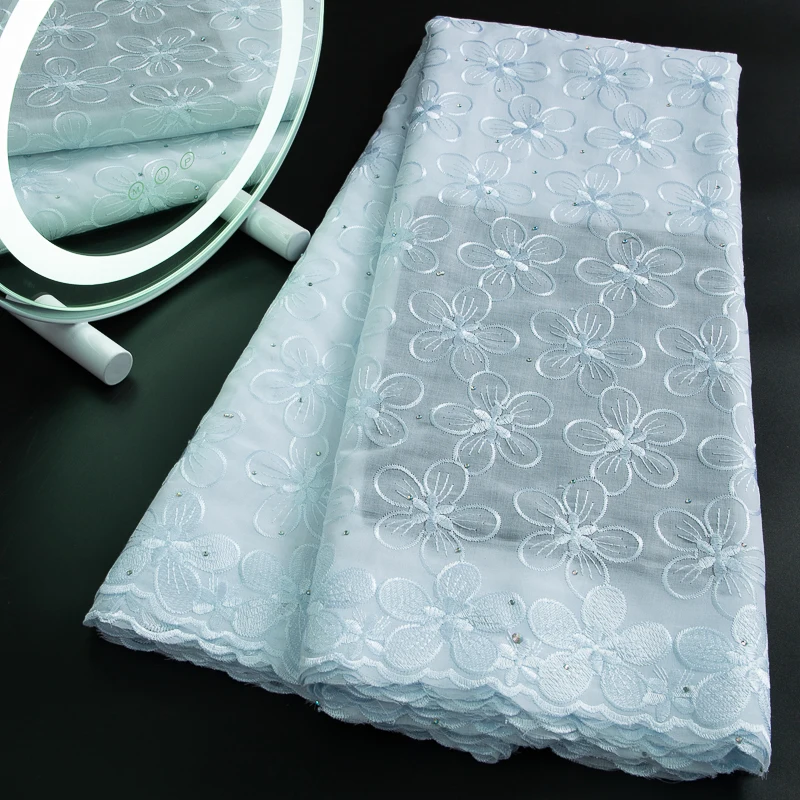 African Embroidered Cotton Lace Fabric Dubai Swiss Voile Lace Fabric Nigerian for Women Dress Sew A3230 cotton fabric lace trim