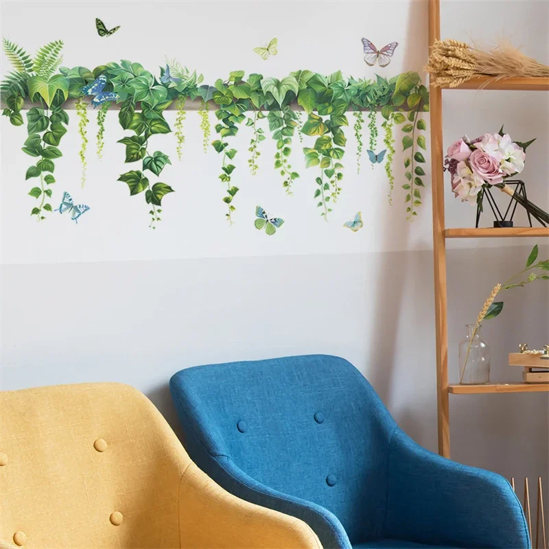 Green Dill Leaves Vine Plant Butterfly Bedroom Living Room Background Wall Decorative Wall Stickers Home Decor Mural Art Decals