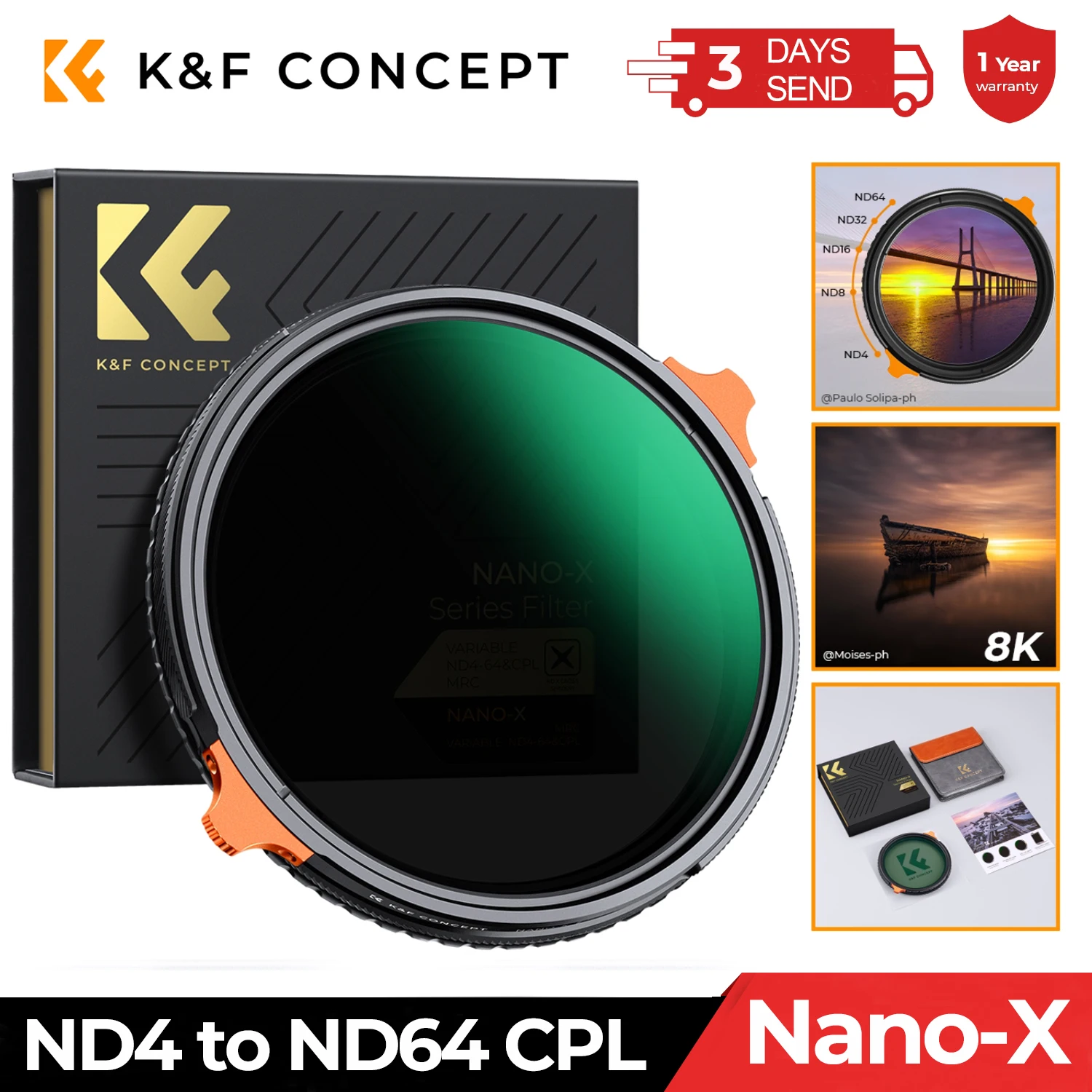 Pro Filtersysteem Filterhouder CPL 95 mm Square ND1000 Filter 4 Adapterringen Voor Cameralens - K&F Concept