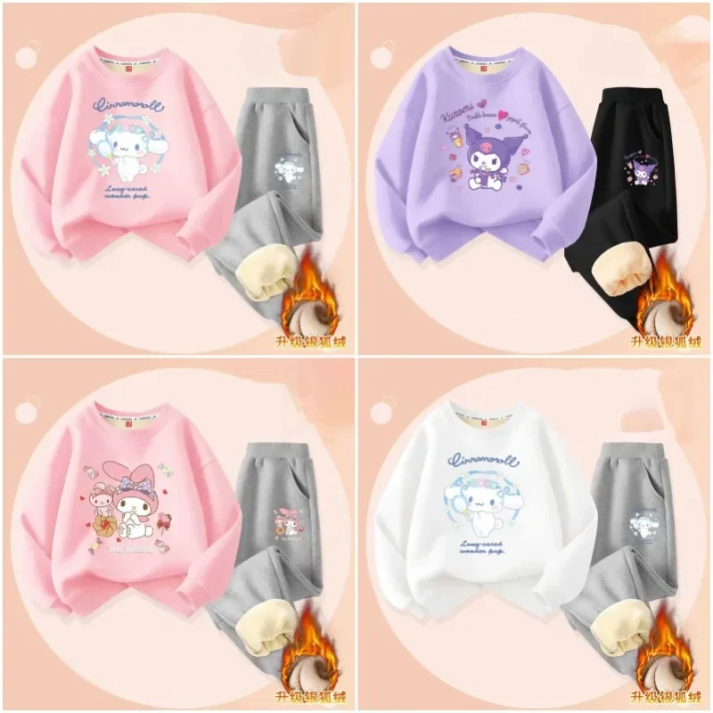 

Sanrios Anime Cartoon Children Hoodies Trousers Sportswear Kuromi My Melody Cinnamoroll Girls Autumn Winter Sweater Sweatpants