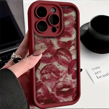 For iPhone 16 16E Cases iPhone 15 Pro Max Valentines Wine Red Lip Print Case For iPhone 17 Air 14 13 12 11 XS XR X 7 8Plus Cover 1
