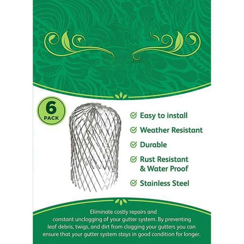 Gutter Covers 6 Pack Gutter Guard 3 Inch Expandable Aluminium Filter Strainer Gutter Downspout Guard For Stopping Blockage Leaves
