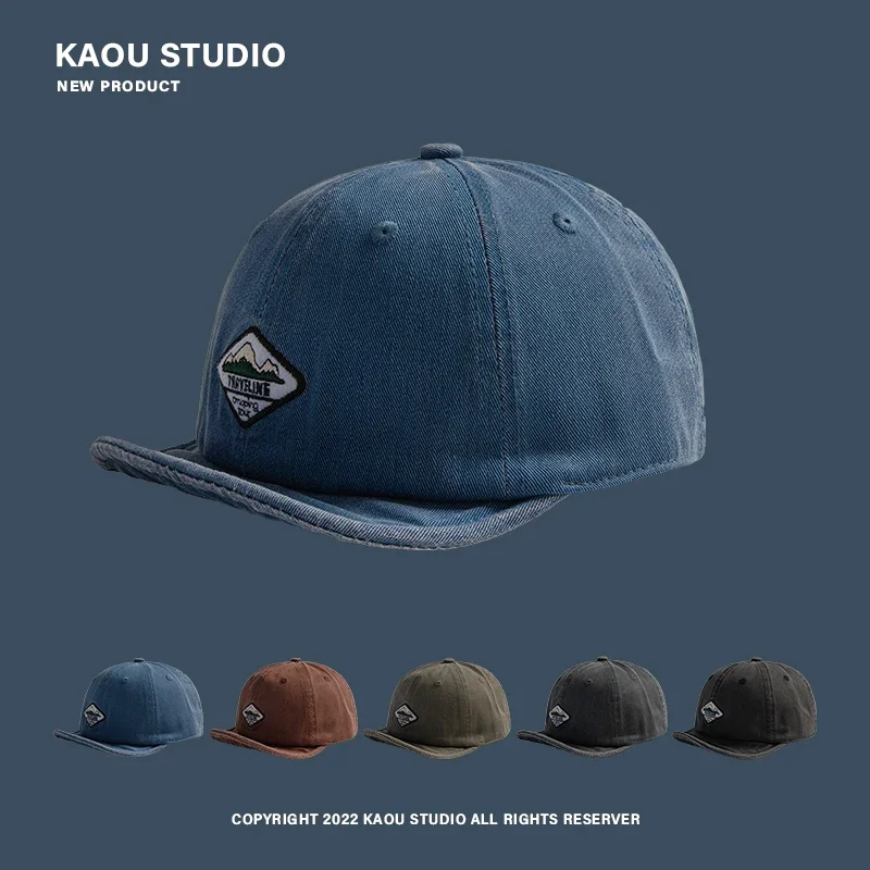 

Washed Denim Short-Brimmed Hat Men's Soft Brim Peaked Cap Women's Style Distressed Patch Big Head Circumference Baseball hats