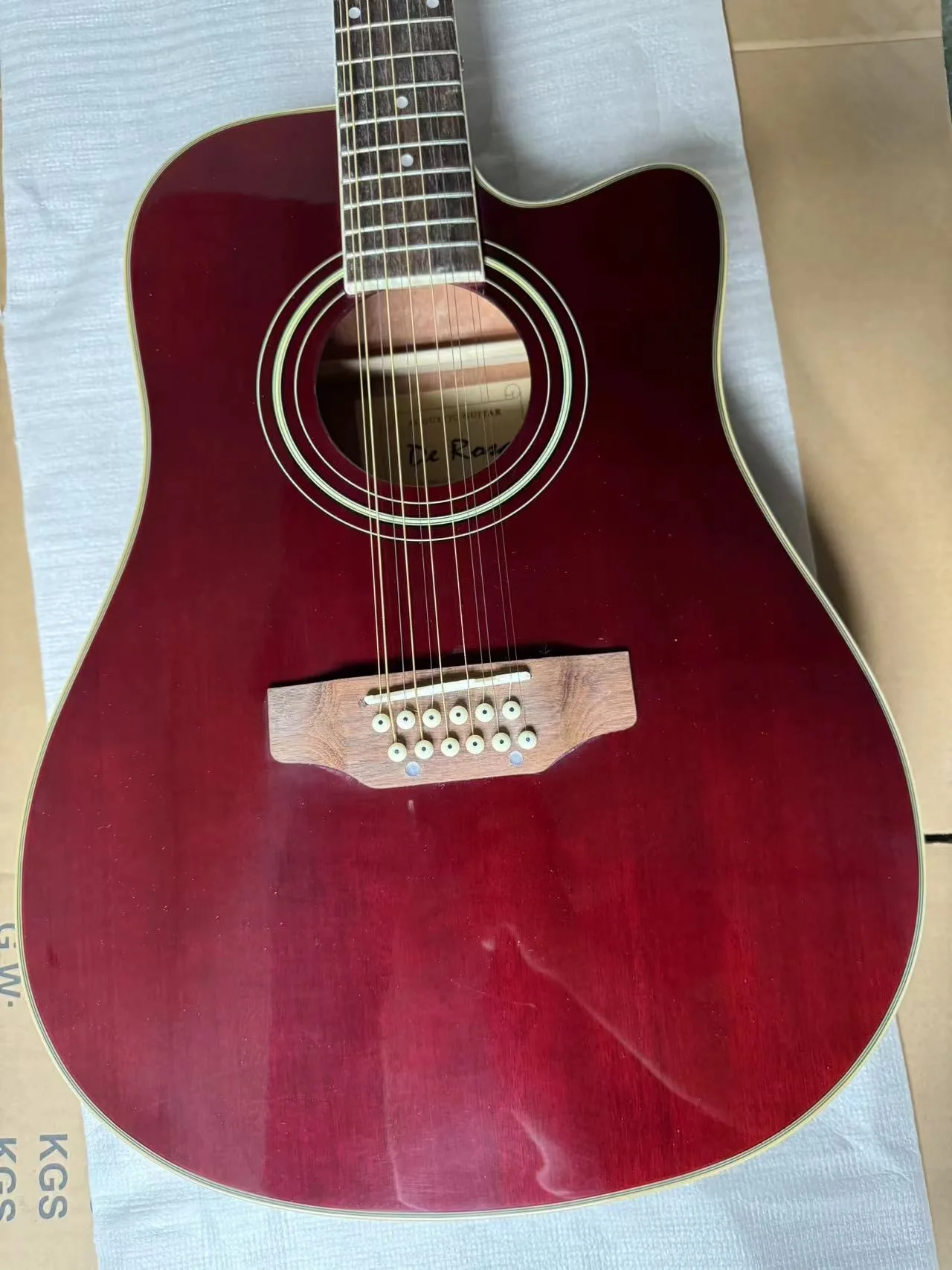 

Burgundy Color 12 Strings Acoustic Guitar Glossy Finish Free Delivery
