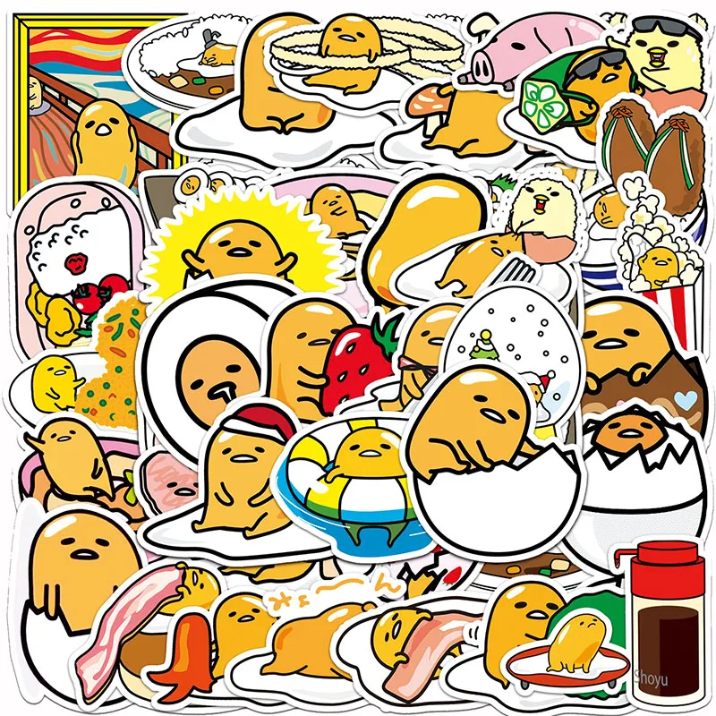 Gudetama pegatinas de dibujos animados para niños, 50 piezas, huevo  perezoso, Anime, casco, guitarra, Pvc, impermeable, Graffiti, juguete,  regalo de cumpleaños|pegatinas| - AliExpress