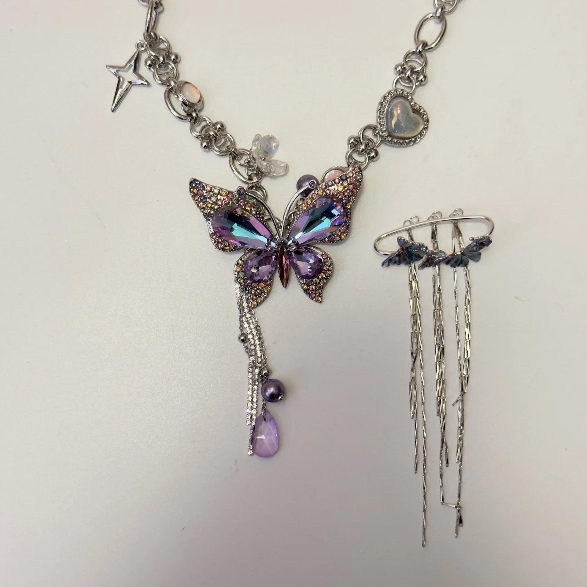 Colored Crystal Butterfly Tassel Necklace Fashion Star Heart Crystal Butterfly Pendant Necklace Trendy Jewelry Presents 5