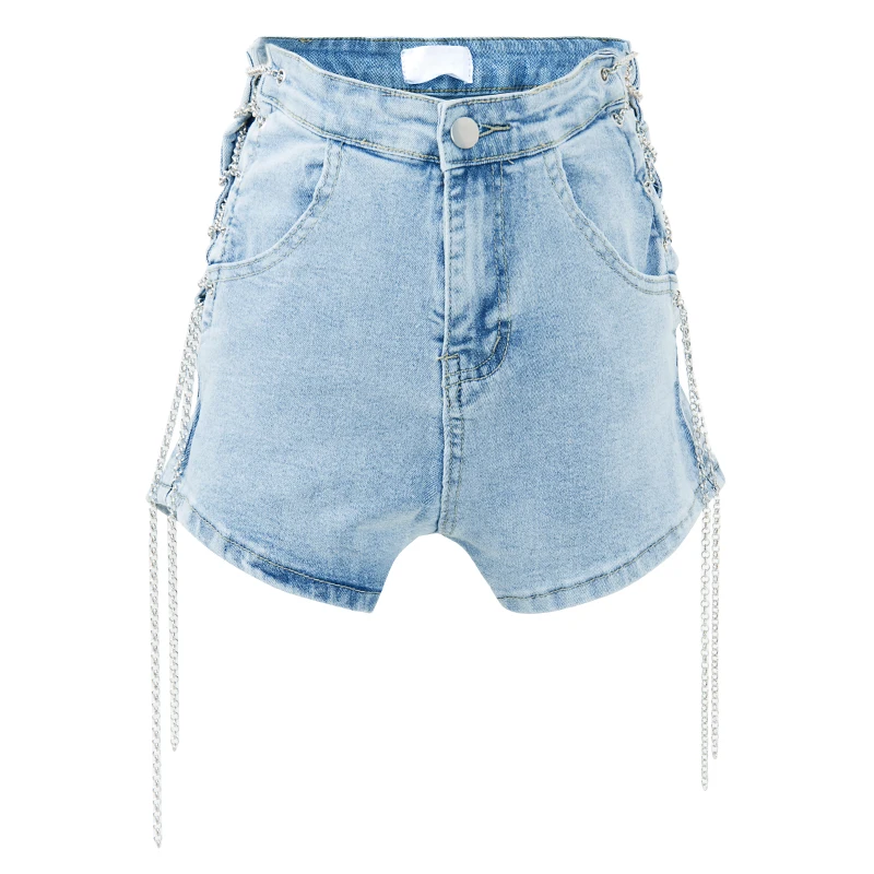Preppy Style Fashion Chain Lace-up Denim Shorts Women Summer 2022 New Sexy High Waist Straight Shorts khaki shorts Shorts